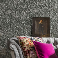 Lincrusta Tapete Raumbild Kelmscott Beispiel grau und hellgrau gestrichen im Wohnzimmer aus Berlin zum online kaufen
